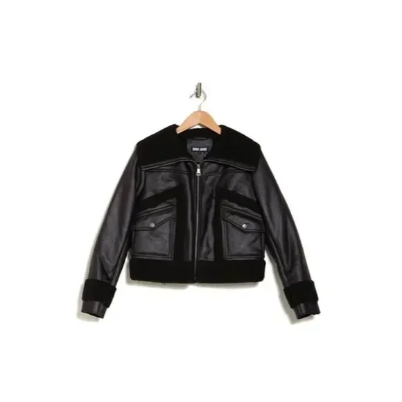 DKNY Women's Black Faux Suede Sherpa Lined Moto Jacket Size 1X - Picture 3 of 10